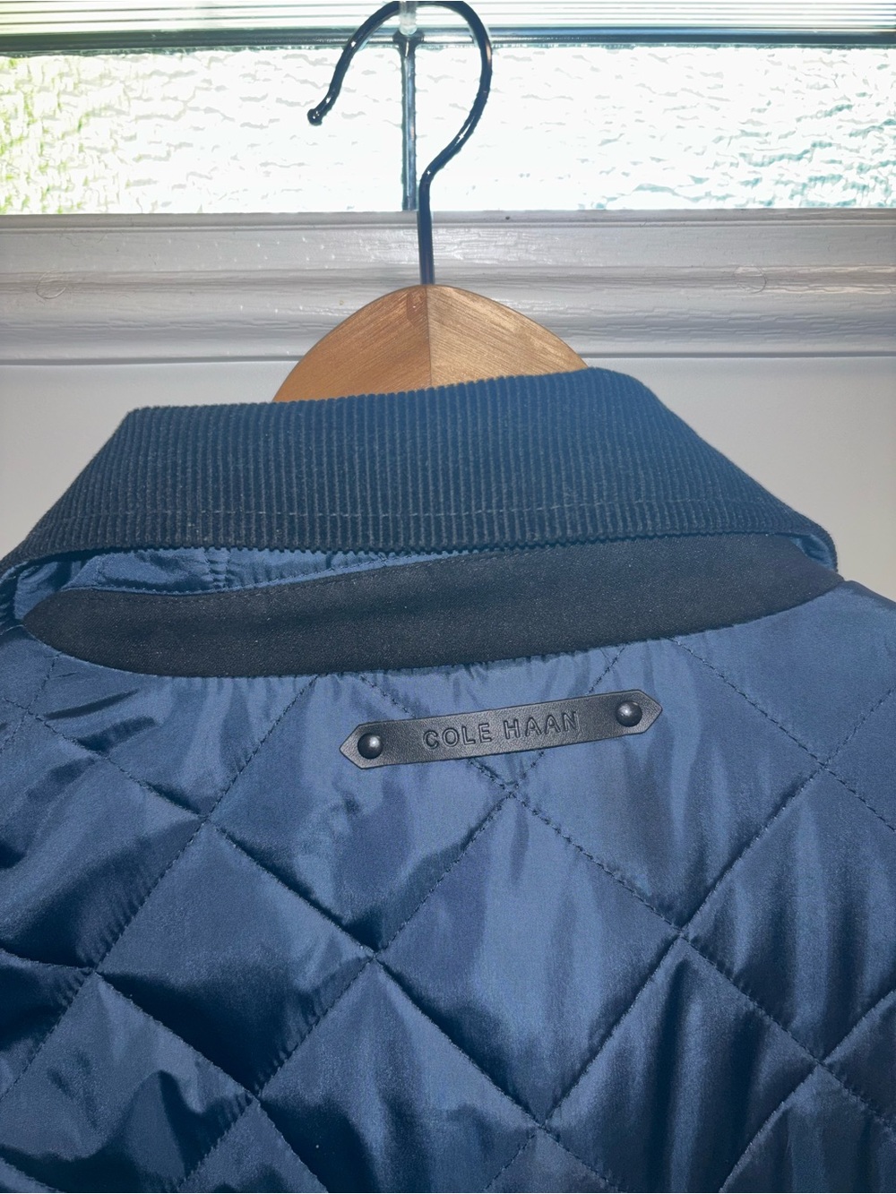 Cole Haan Quilted Navy Utility Jacket with Black Collar - Picture 3 of 7